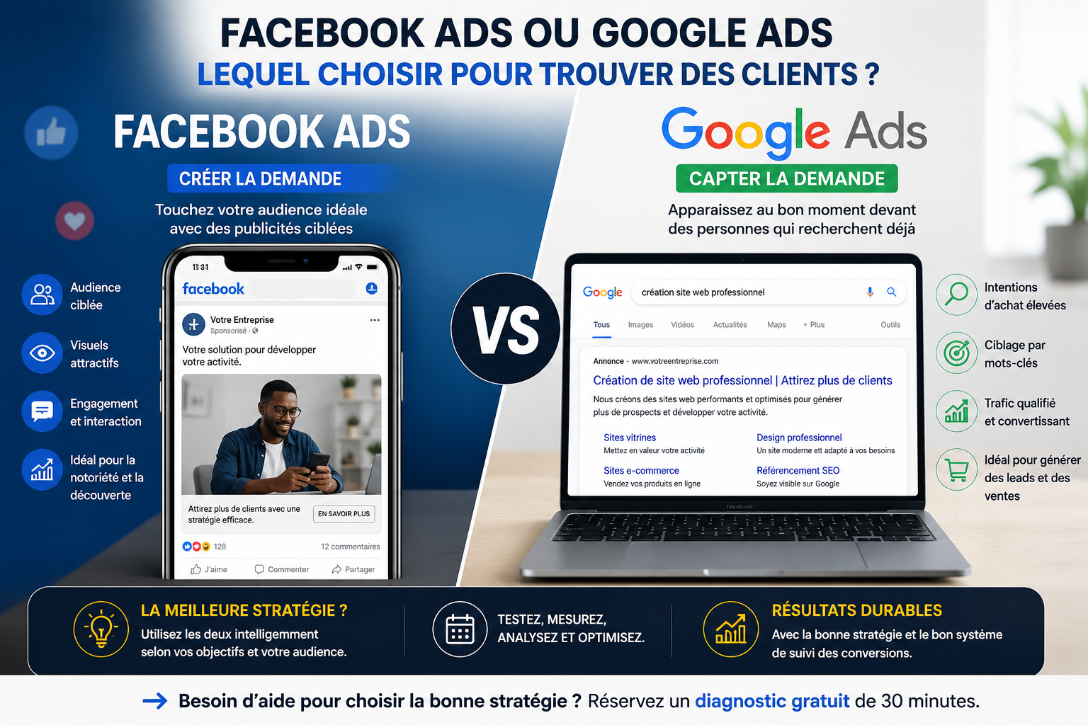 Media buyer freelance — Facebook Ads ou Google Ads lequel choisir