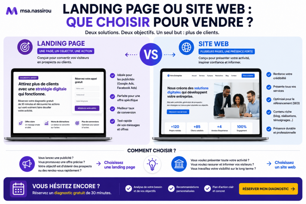 Landing page ou site web pour vendre en ligne